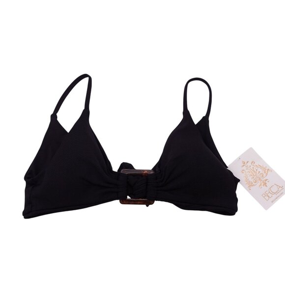 NWT Becca Modern Edge Convertible Ribbed Bikini Top Sz M Black Removable Cups - Picture 2 of 11